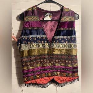 Joujou Americas favorite 90s velvet and satin patterned western fringe vest